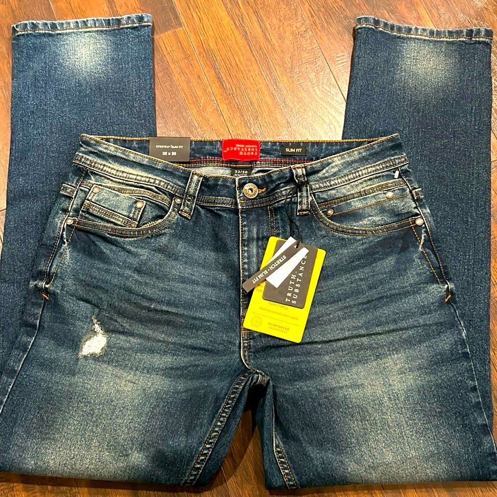 NWT Mens Truth.Substance Distressed Slim Fit Stretch Jeans